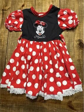Vintage Walt Disney World Minnie Mouse Red Polka Dot Dress Toddler Size XS